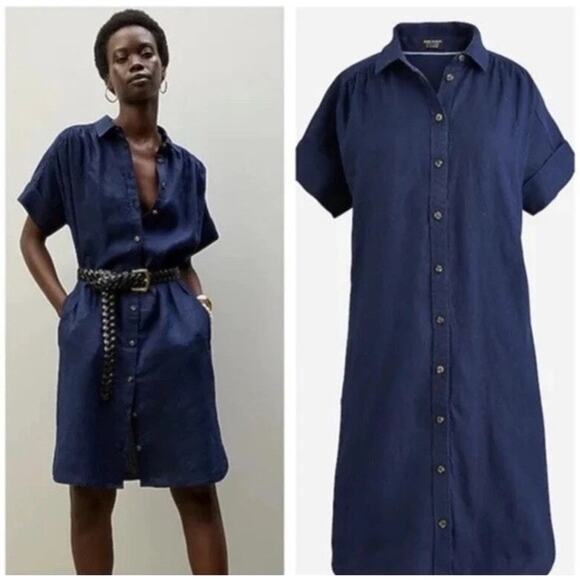 J. Crew Baird McNutt Irish Linen Button Shirt Dress Navy Relaxed Size XS - Picture 1 of 7